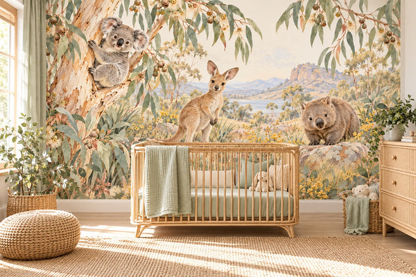 Watercolor Australian Animals Wall Mural, image 1