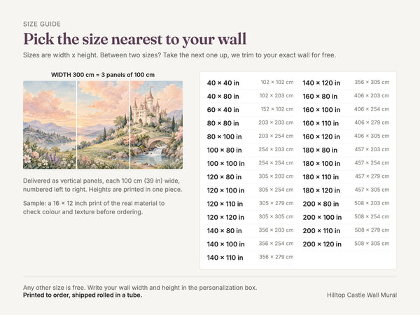 Watercolor Hilltop Castle Fairy Tale Wall Mural, image 5