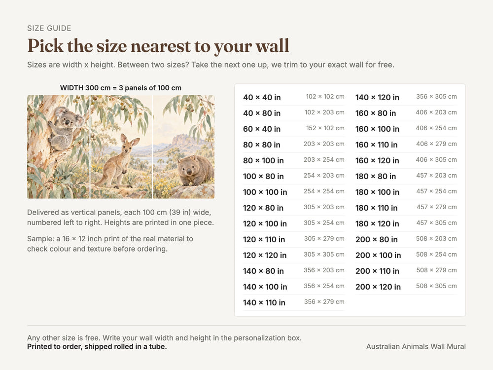 Watercolor Australian Animals Wall Mural, image 1