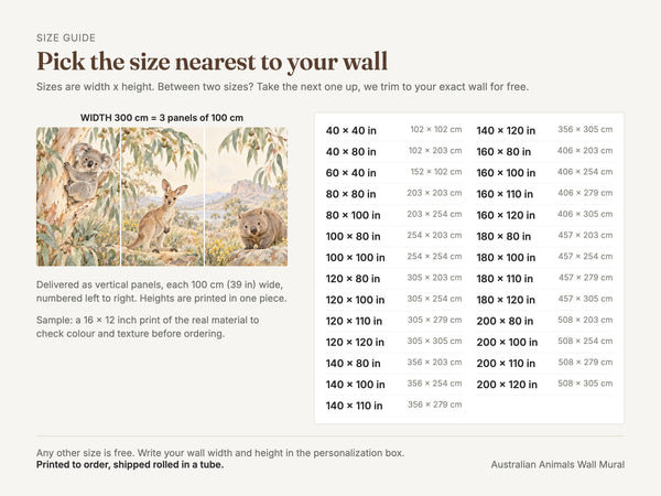 Watercolor Australian Animals Wall Mural, image 2