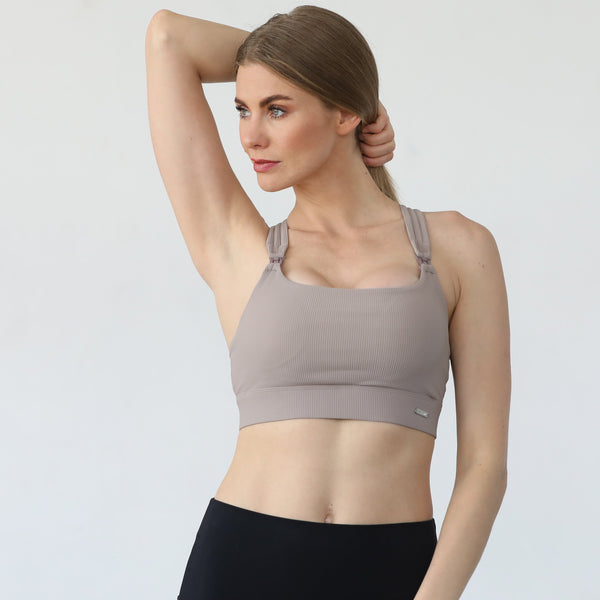 Chloe 4 Running Nursing & Pumping Sports Bra (Ribbed Chai)