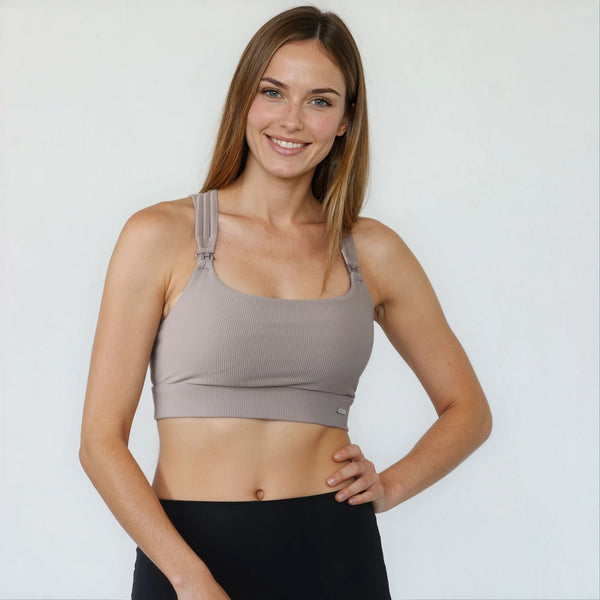 Chloe 4 Running Nursing & Pumping Sports Bra (Ribbed Chai)