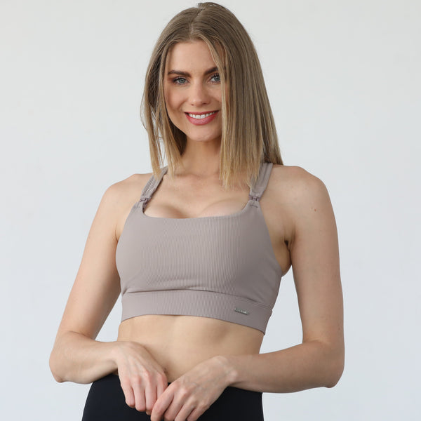 Chloe 4 Running Nursing & Pumping Sports Bra (Ribbed Chai)