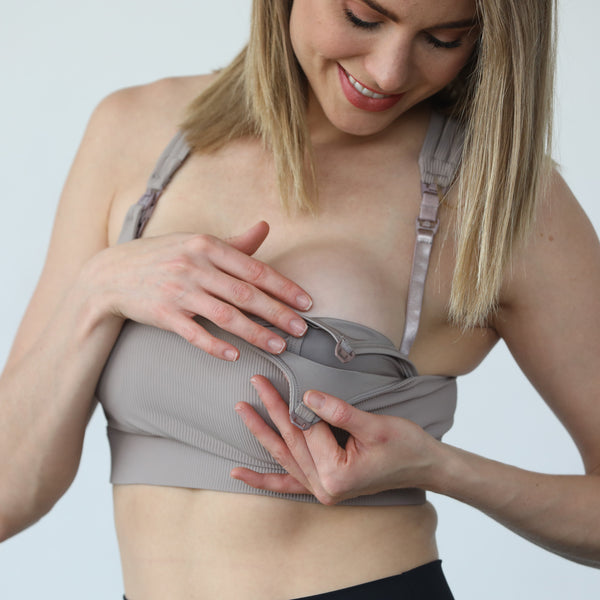 Chloe 4 Running Nursing & Pumping Sports Bra (Ribbed Chai)