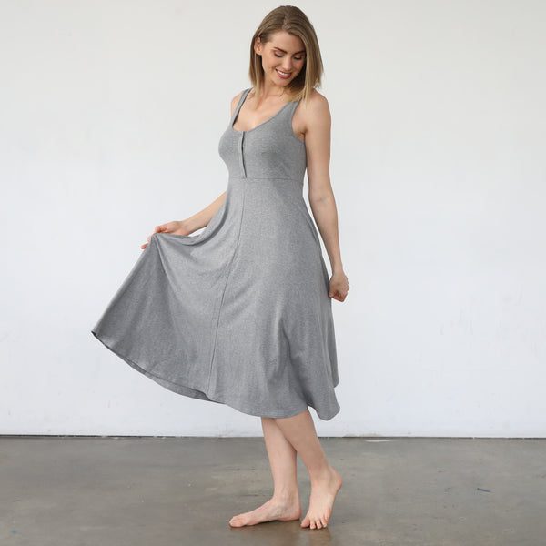 Audrey Softest Rib Nursing & Pregnancy Tank Dress (Dark Gray)