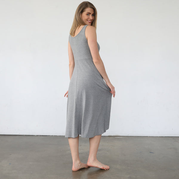 Audrey Softest Rib Nursing & Pregnancy Tank Dress (Dark Gray)