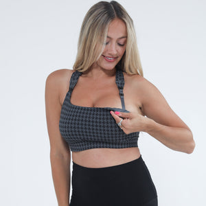 Chloe 4 Running Nursing & Pumping Sports Bra (Dark Houndstooth)