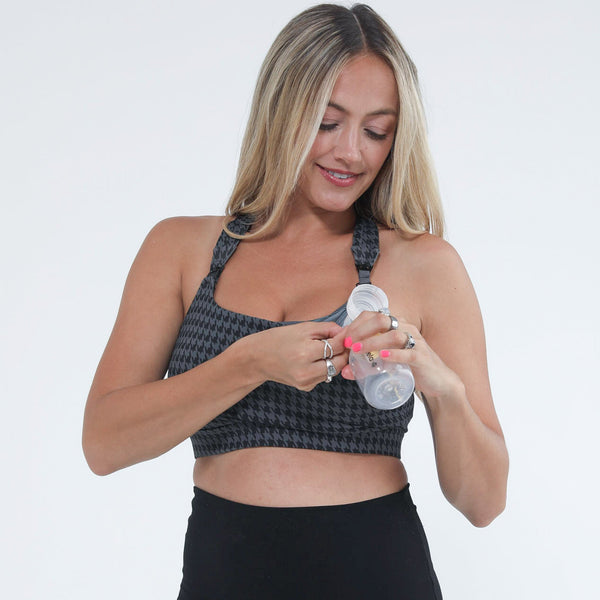 Chloe 4 Running Nursing & Pumping Sports Bra (Dark Houndstooth)