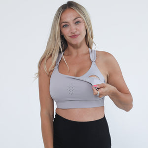 Chloe 3 Running Nursing Sports Bra (Satin Grey)