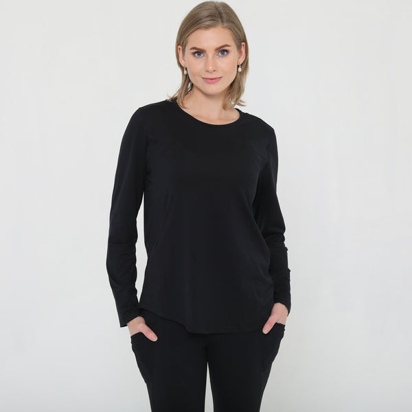 Harper Cross Back Long Sleeve Nursing Top (Noir)