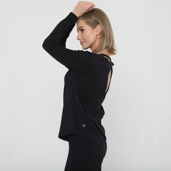 Harper Cross Back Long Sleeve Nursing Top (Noir)