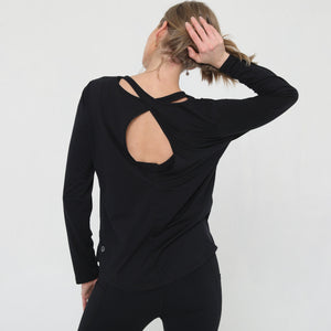 Harper Cross Back Long Sleeve Nursing Top (Noir)