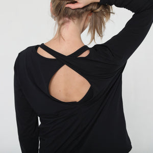 Harper Cross Back Long Sleeve Nursing Top (Noir)