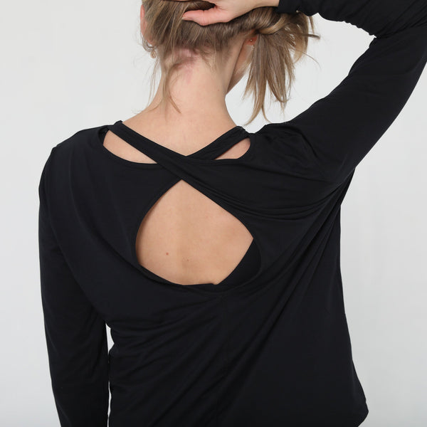 Harper Cross Back Long Sleeve Nursing Top (Noir)
