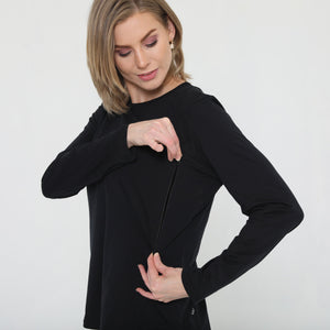 Harper Cross Back Long Sleeve Nursing Top (Noir)