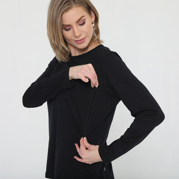 Harper Cross Back Long Sleeve Nursing Top (Noir)