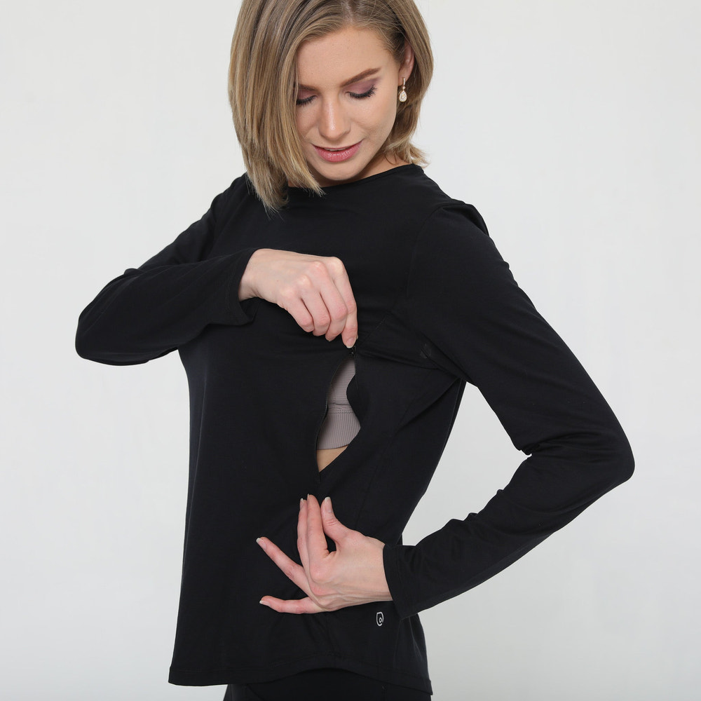 Harper Cross Back Long Sleeve Nursing Top (Noir)