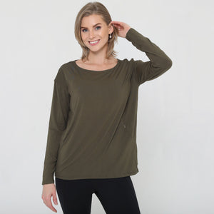Hazel Open Back Long Sleeve Nursing Top (Cactus)