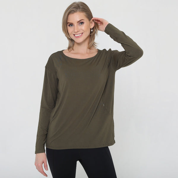 Hazel Open Back Long Sleeve Nursing Top (Cactus)