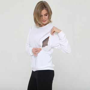 Ivy Mesh Long Sleeve Nursing Top (Blanc)