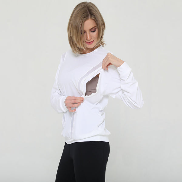Ivy Mesh Long Sleeve Nursing Top (Blanc)