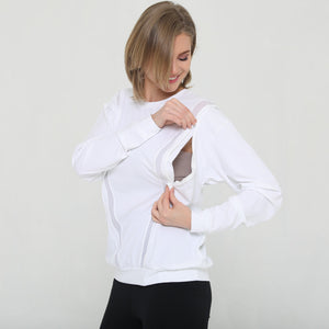 Ivy Mesh Long Sleeve Nursing Top (Blanc)