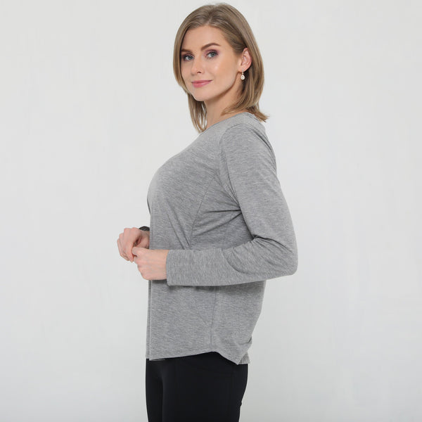 Harper Cross Back Long Sleeve Nursing Top (Heather Grey)