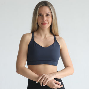 Supportive Flow Nursing & Pumping Sports Bra (Navy)