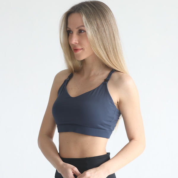 Supportive Flow Nursing & Pumping Sports Bra (Navy)