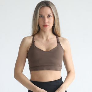 Supportive Flow Nursing & Pumping Sports Bra (Espresso)