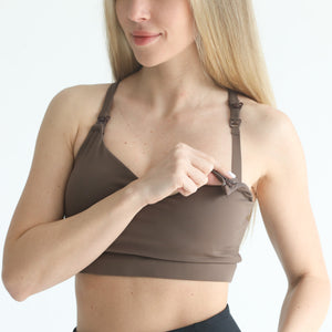 Supportive Flow Nursing & Pumping Sports Bra (Espresso)