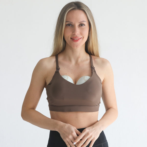 Supportive Flow Nursing & Pumping Sports Bra (Espresso)