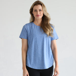 Harper Cross Back Short Sleeve Nursing Tee (Pacific Blue)