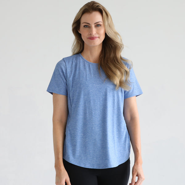 Harper Cross Back Short Sleeve Nursing Tee (Pacific Blue)
