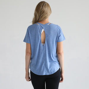 Harper Cross Back Short Sleeve Nursing Tee (Pacific Blue)