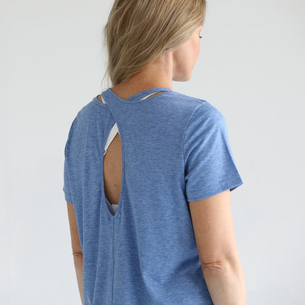 Harper Cross Back Short Sleeve Nursing Tee (Pacific Blue)