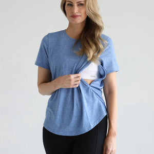 Harper Cross Back Short Sleeve Nursing Tee (Pacific Blue)