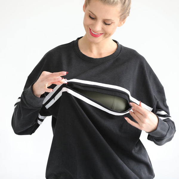 Celine Slouchy Nursing Pullover (Faded Black)