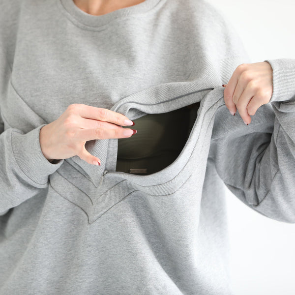 Isabella Oversized Nursing & Pregnancy Sweatshirt (Heather Gray)