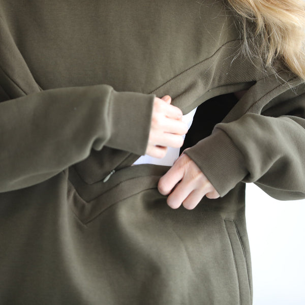 Isabella Ultra Soft Oversized Nursing & Pregnancy Hoodie (Dark Olive)