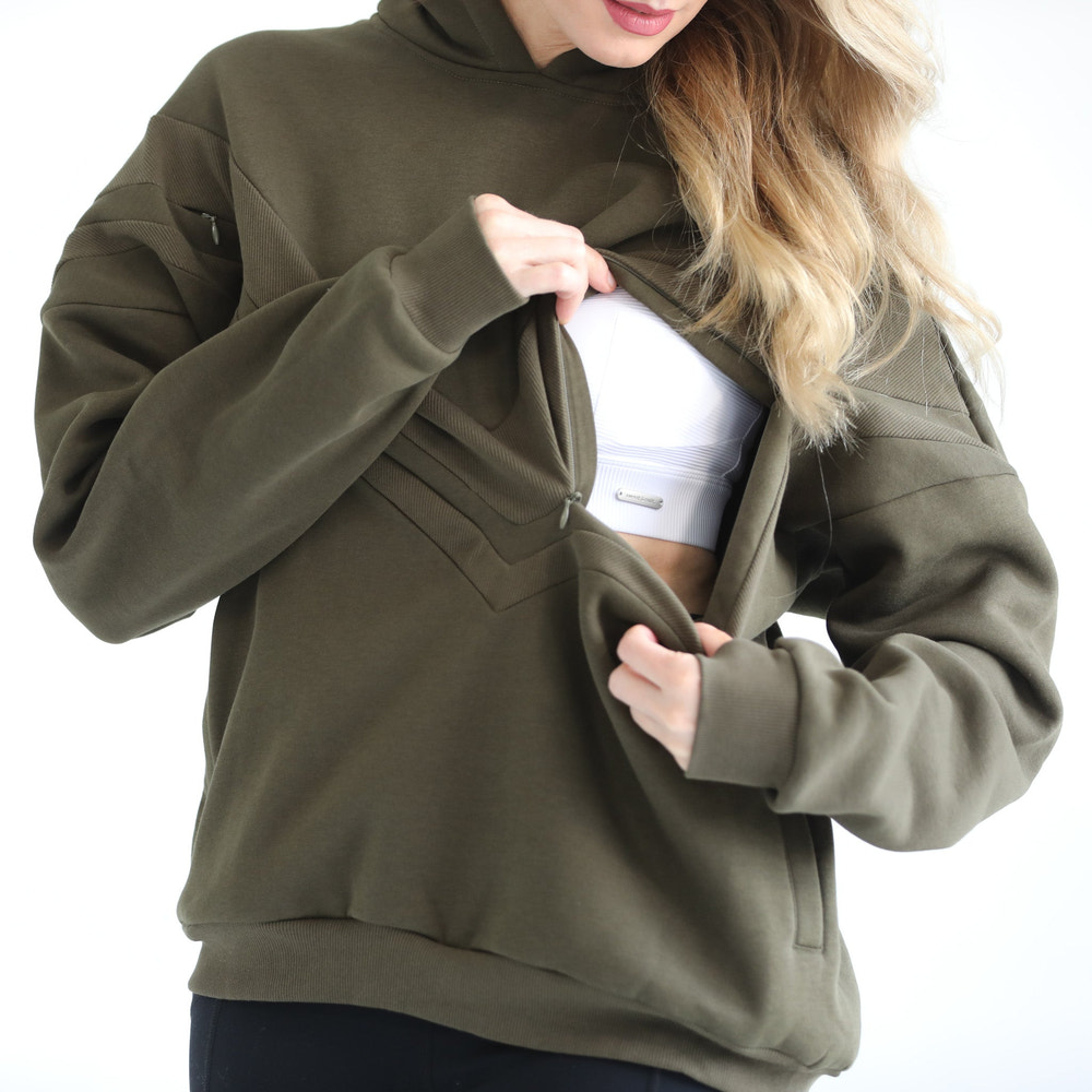 Isabella Ultra Soft Oversized Nursing & Pregnancy Hoodie (Dark Olive)