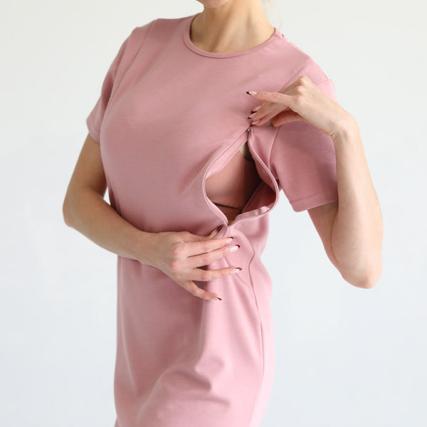 Isla Nursing T-Shirt Dress (Toasted Mauve)