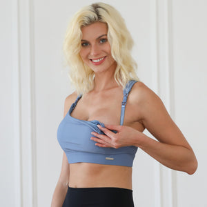 Chloe 4 Running Nursing & Pumping Sports Bra (Ribbed Lint Stone)