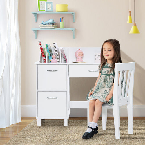Kids wooden writing furniture set with drawer and storage cabinet for creative play and organization.