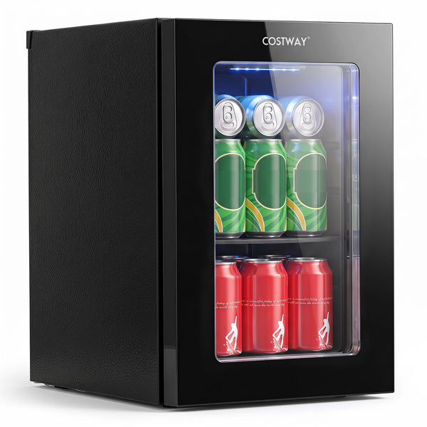 Compact 0.6 Cu.Ft beverage refrigerator for 24 cans, perfect countertop storage solution for any space.