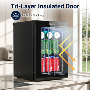 Compact 0.6 Cu.Ft beverage refrigerator for 24 cans, perfect countertop storage solution for any space.