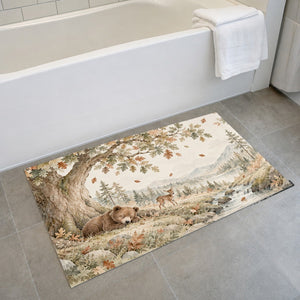Sleeping Bear Oak bath mat on the floor in front of the tub
