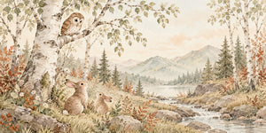 Watercolor Owl and Bunnies Wall Mural, image 2