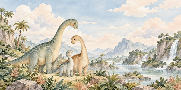 Watercolor Long Neck Family Dinosaur Wall Mural, image 3