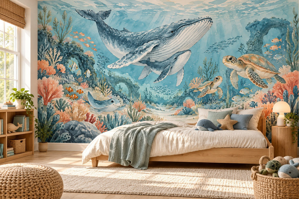 Watercolor Ocean Kingdom Wall Mural, image 1